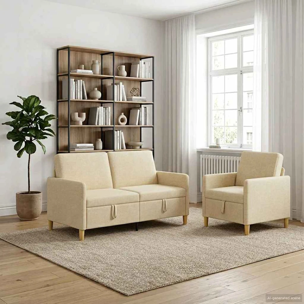 Sofa Sofos komplektas su saugojimu 2 vnt. Kreminė Poliesteris