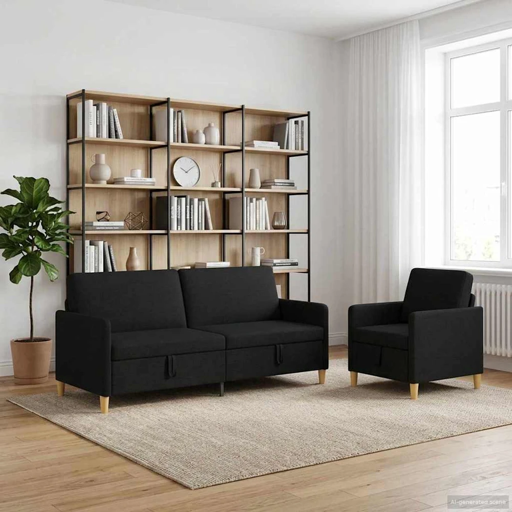 Sofa Sofos komplektas su saugojimu 2 vnt. Juoda Poliesteris