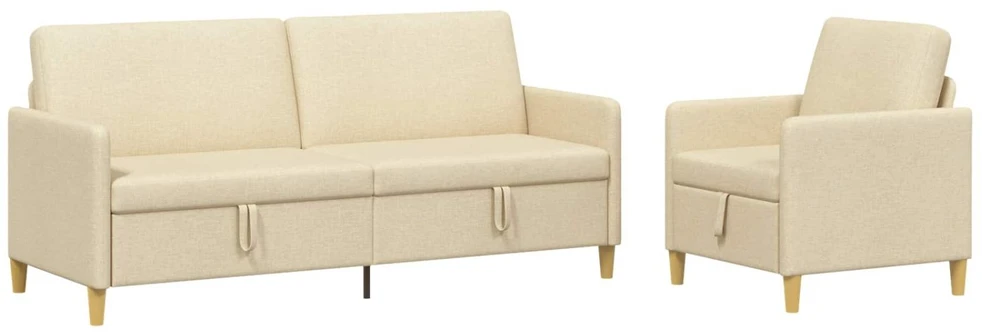 Sofa Sofos komplektas su saugojimu 2 vnt. Kreminė Poliesteris