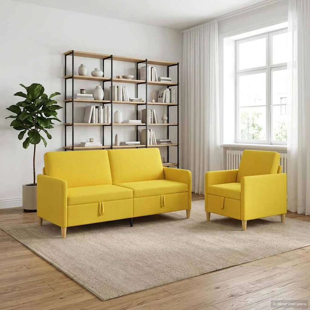 Sofa Sofos komplektas su saugojimu 2 vnt. Šviesi geltona Poliesteris