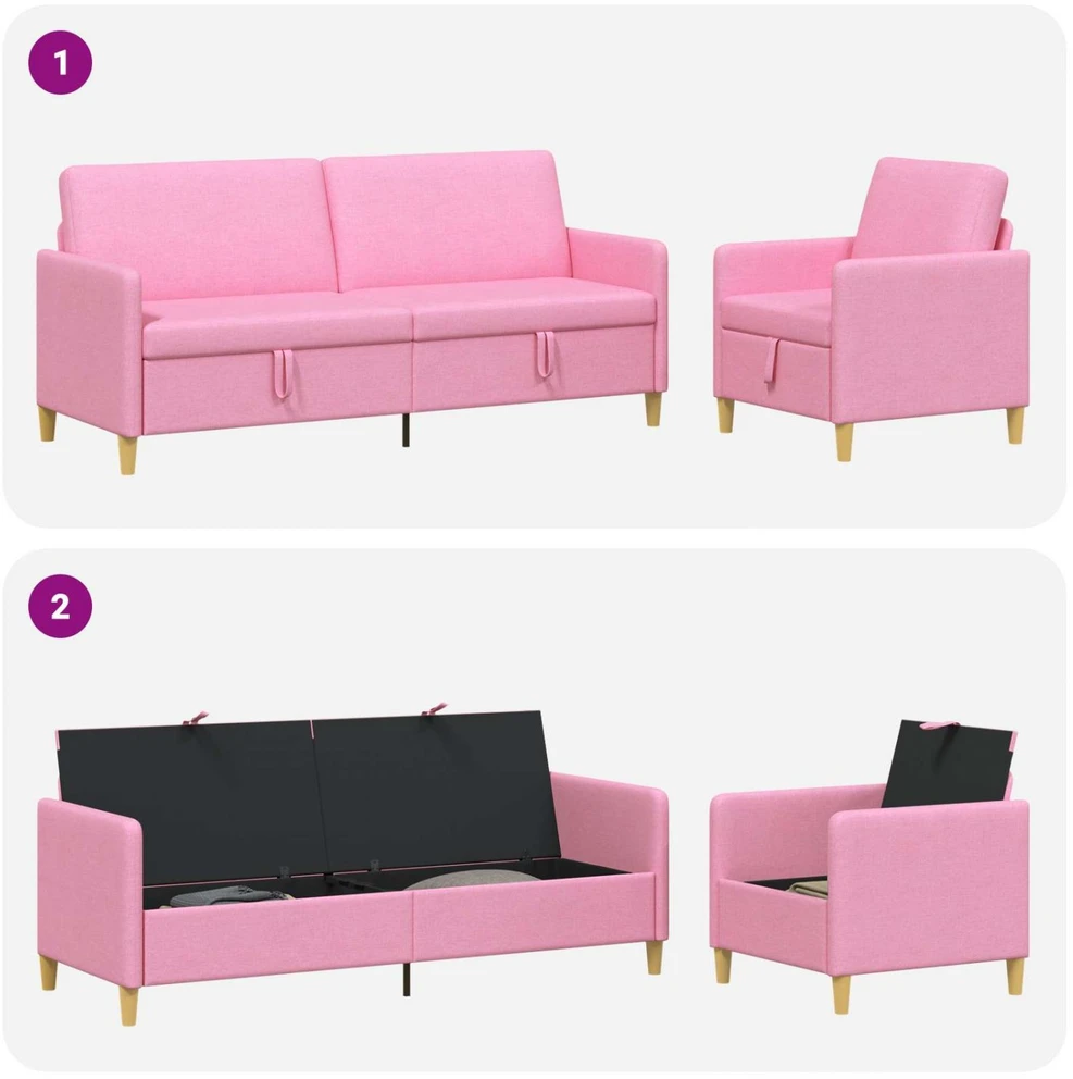 Sofa Sofos komplektas su saugojimu 2 vnt. Rožinė Poliesteris
