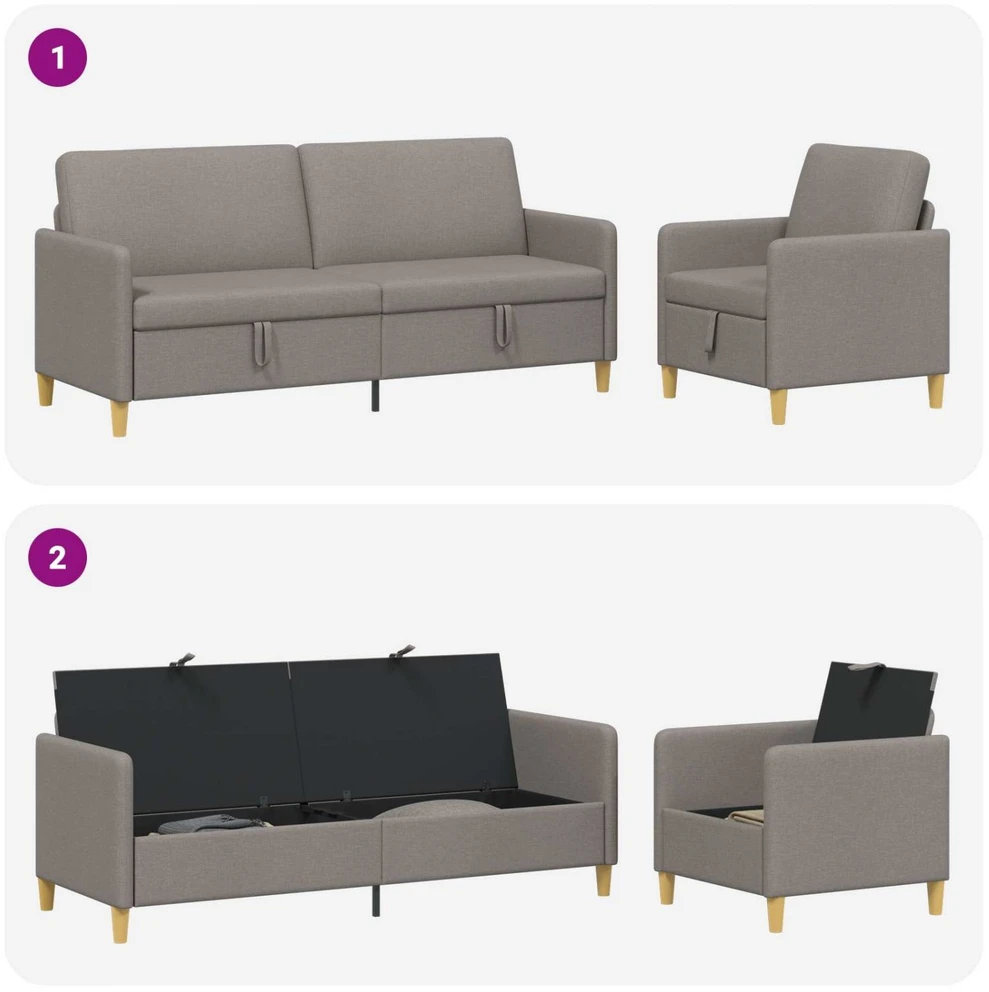 Sofa Sofos komplektas su saugojimu 2 vnt. Taupe Poliesteris