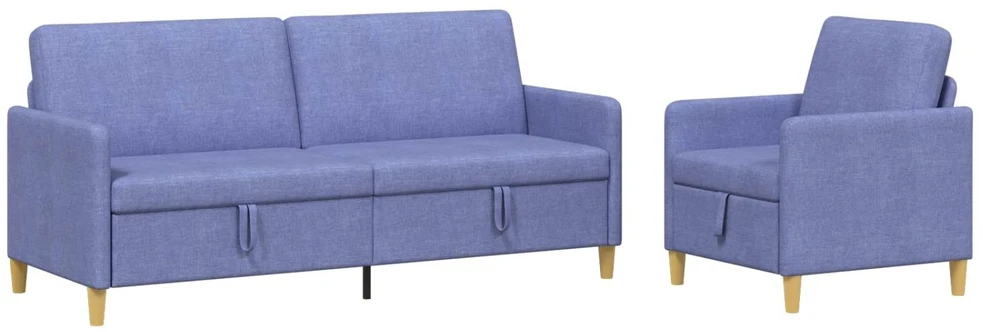 Sofa Sofos komplektas su saugojimu 2 vnt. Džinsinės mėlynos