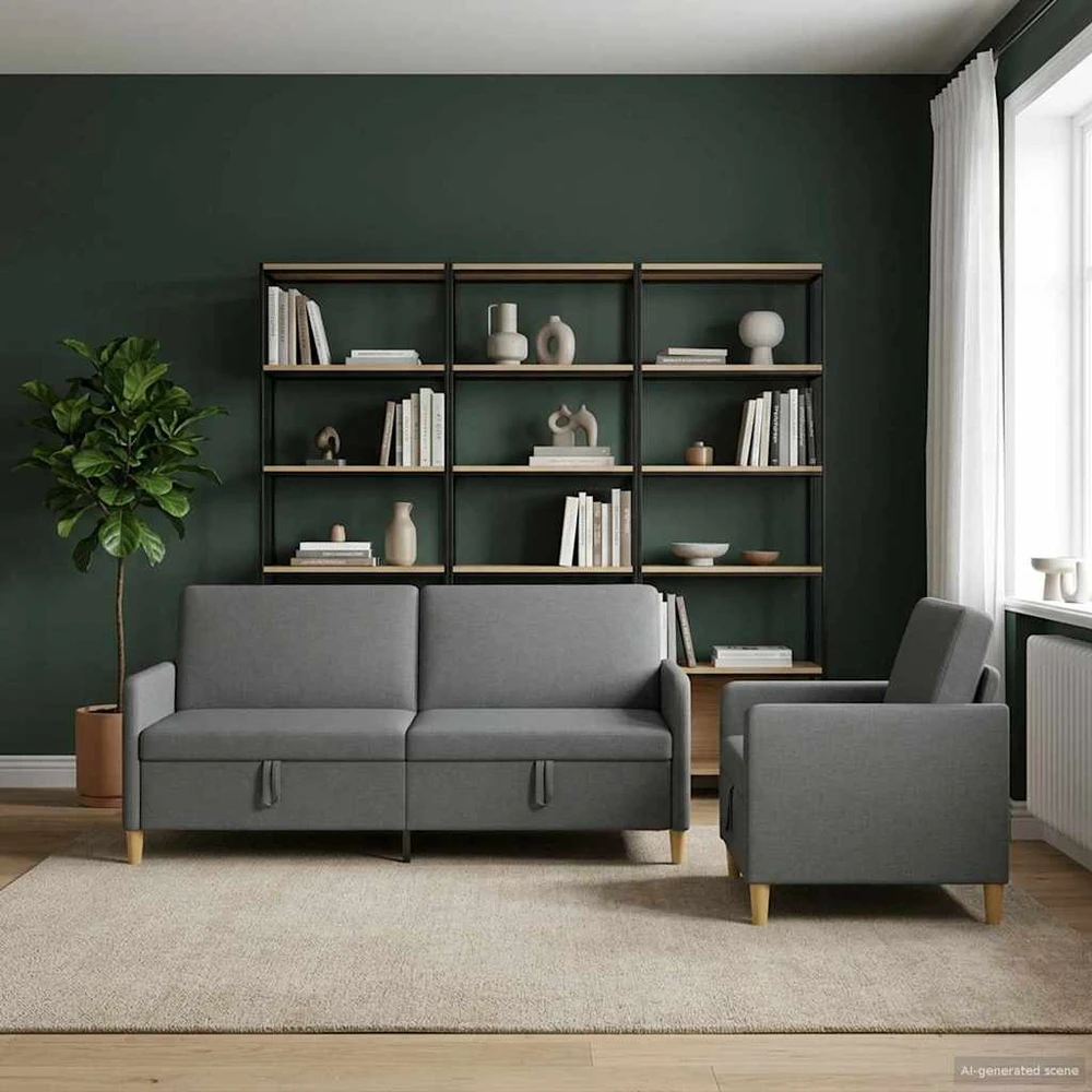Sofa Sofos komplektas su saugojimu 2 vnt. Tamsiai pilka Poliesteris