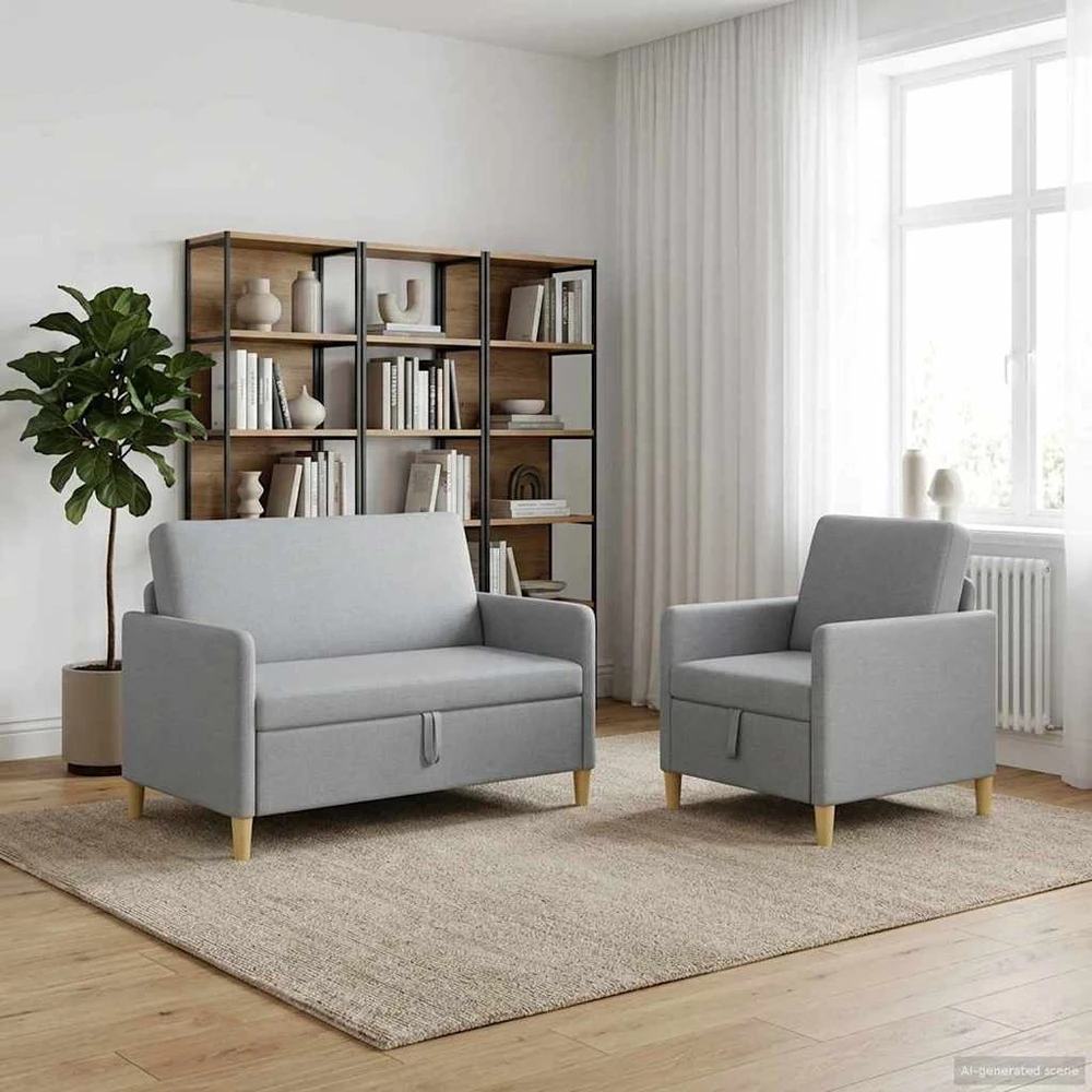Sofa Sofos komplektas su saugojimu 2 vnt. Šviesiai pilka Poliesteris