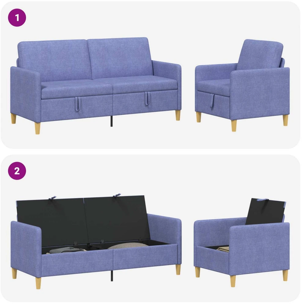 Sofa Sofos komplektas su saugojimu 2 vnt. Džinsinės mėlynos