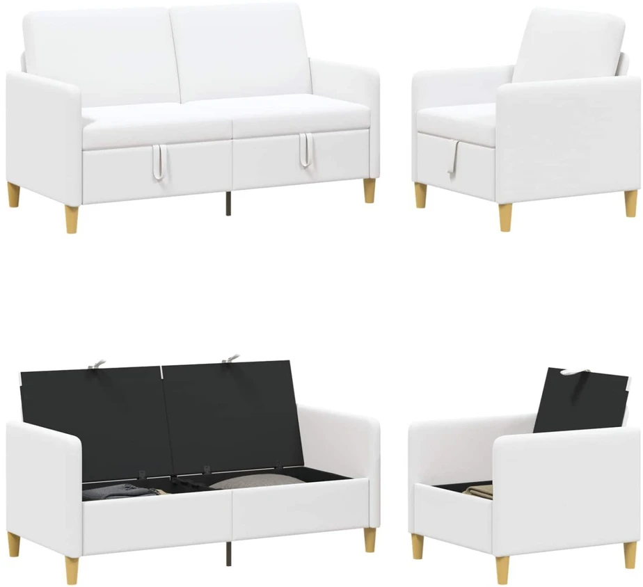 Sofa Sofos komplektas su saugojimu 2 vnt. Balta Poliesteris