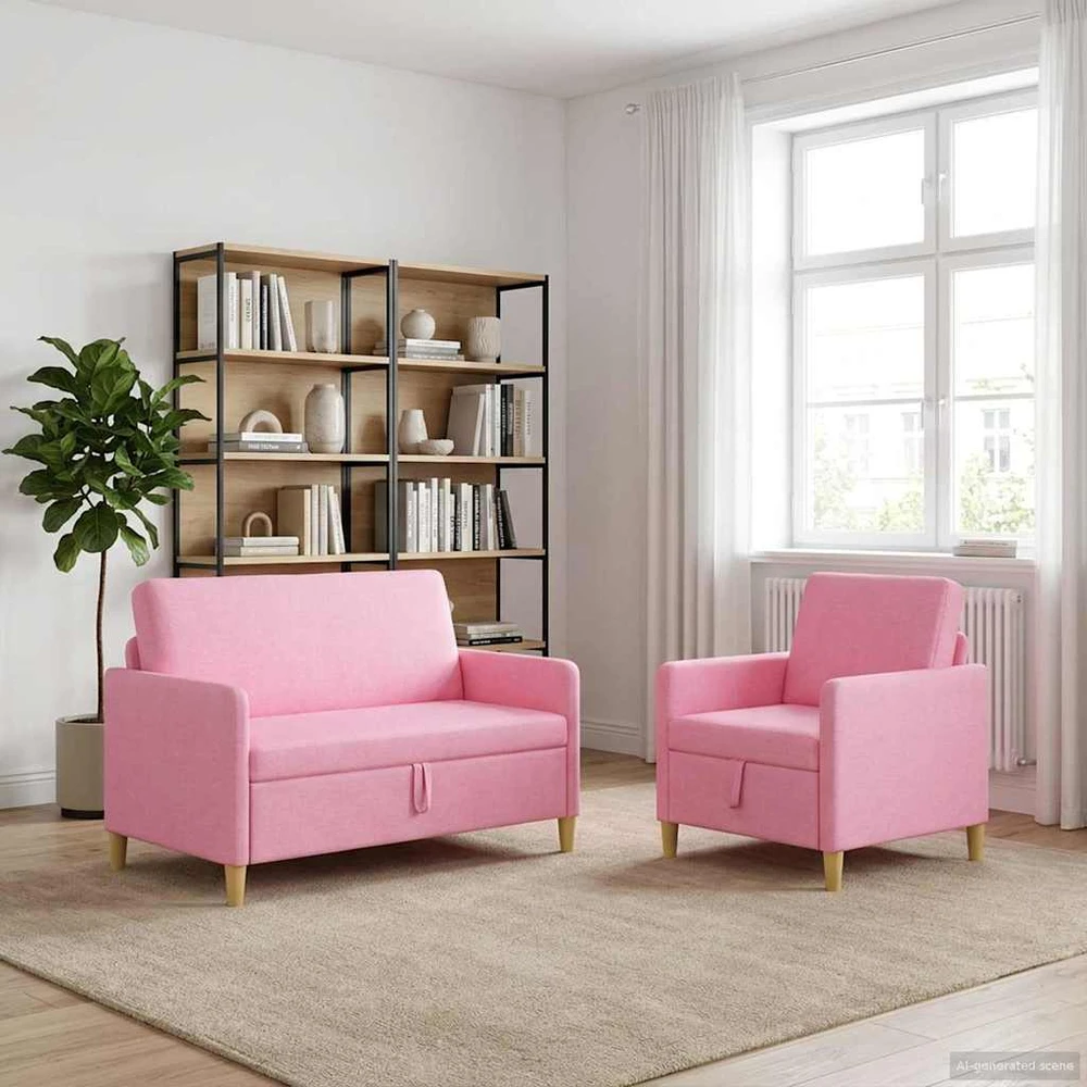 Sofa Sofos komplektas su saugojimu 2 vnt. Rožinė Poliesteris