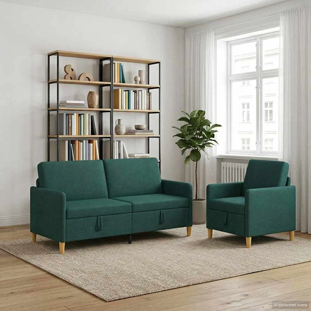 Sofa Sofos komplektas su saugojimu 2 vnt. Tamsiai žalia Poliesteris