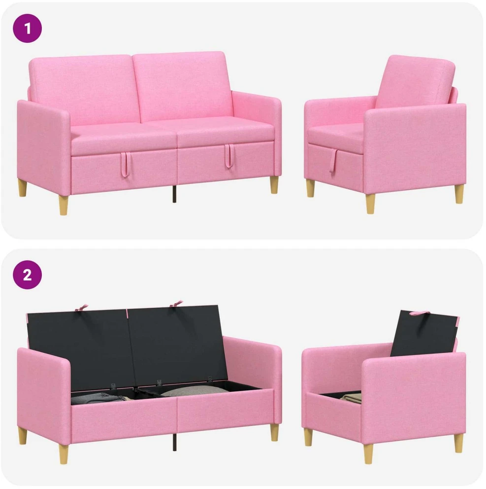 Sofa Sofos komplektas su saugojimu 2 vnt. Rožinė Poliesteris
