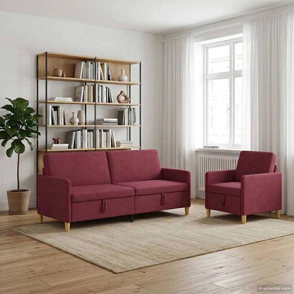 Sofa Sofos komplektas su saugojimu 2 vnt. Vyno raudona Poliesteris