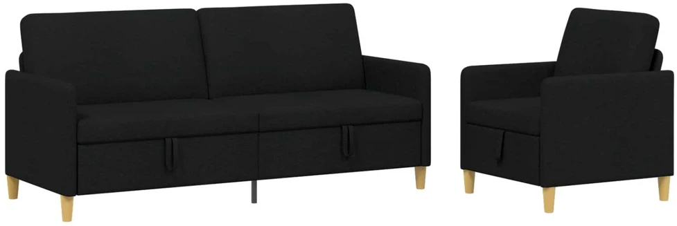 Sofa Sofos komplektas su saugojimu 2 vnt. Juoda Poliesteris