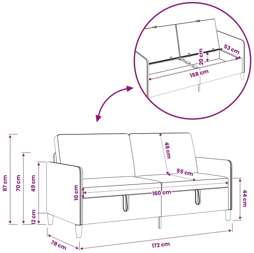 Sofa Sofos komplektas su saugojimu 2 vnt. Mėlyna Poliesteris