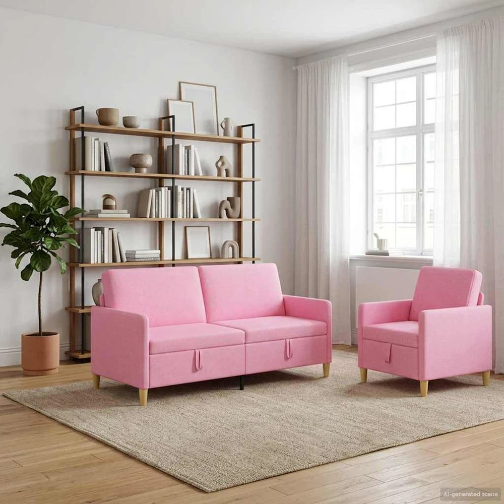 Sofa Sofos komplektas su saugojimu 2 vnt. Rožinė Poliesteris