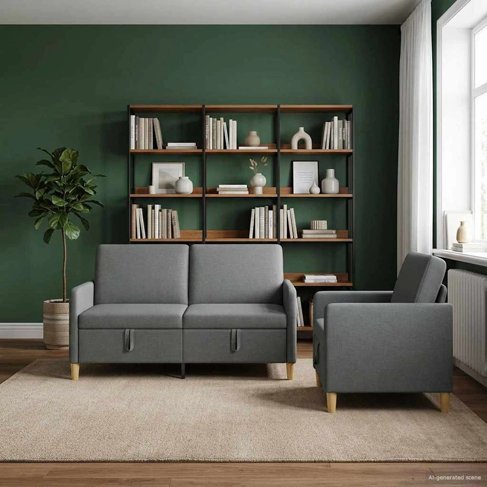 Sofa Sofos komplektas su saugojimu 2 vnt. Tamsiai pilka Poliesteris