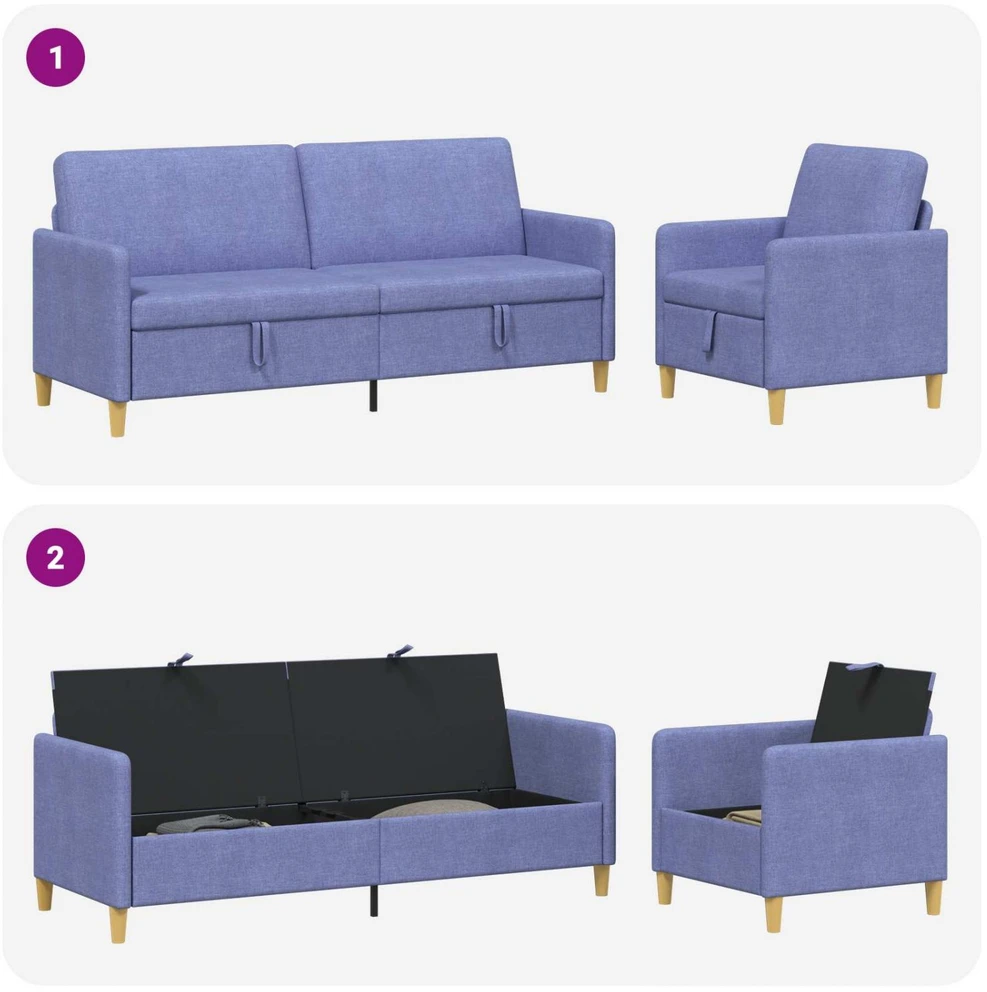Sofa Sofos komplektas su saugojimu 2 vnt. Džinsinės mėlynos