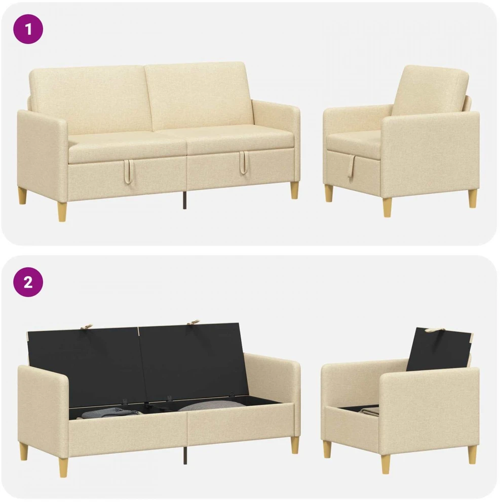 Sofa Sofos komplektas su saugojimu 2 vnt. Kreminė Poliesteris
