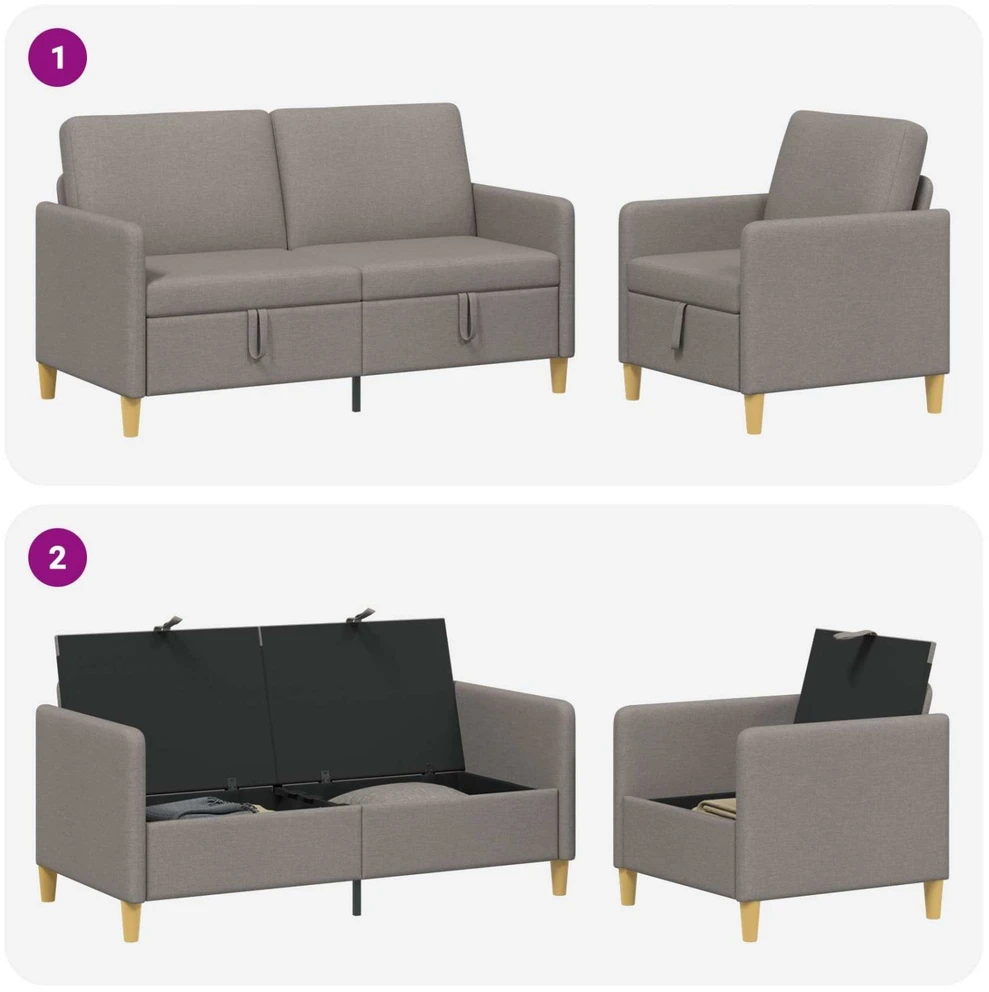 Sofa Sofos komplektas su saugojimu 2 vnt. Taupe Poliesteris