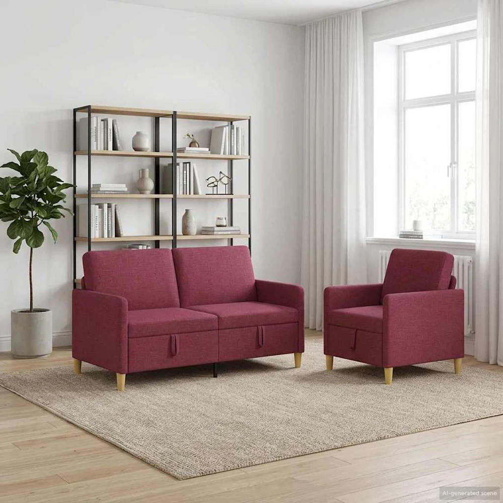 Sofa Sofos komplektas su saugojimu 2 vnt. Vyno raudona Poliesteris