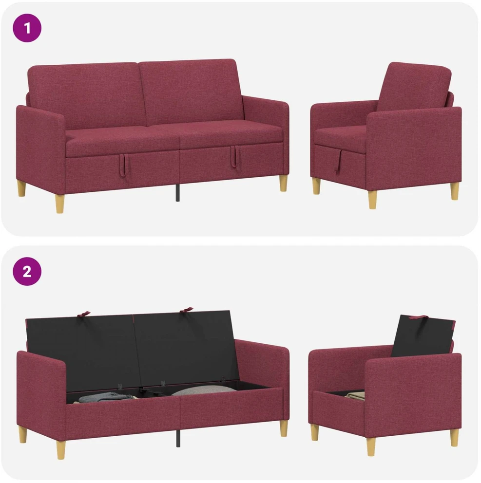 Sofa Sofos komplektas su saugojimu 2 vnt. Vyno raudona Poliesteris