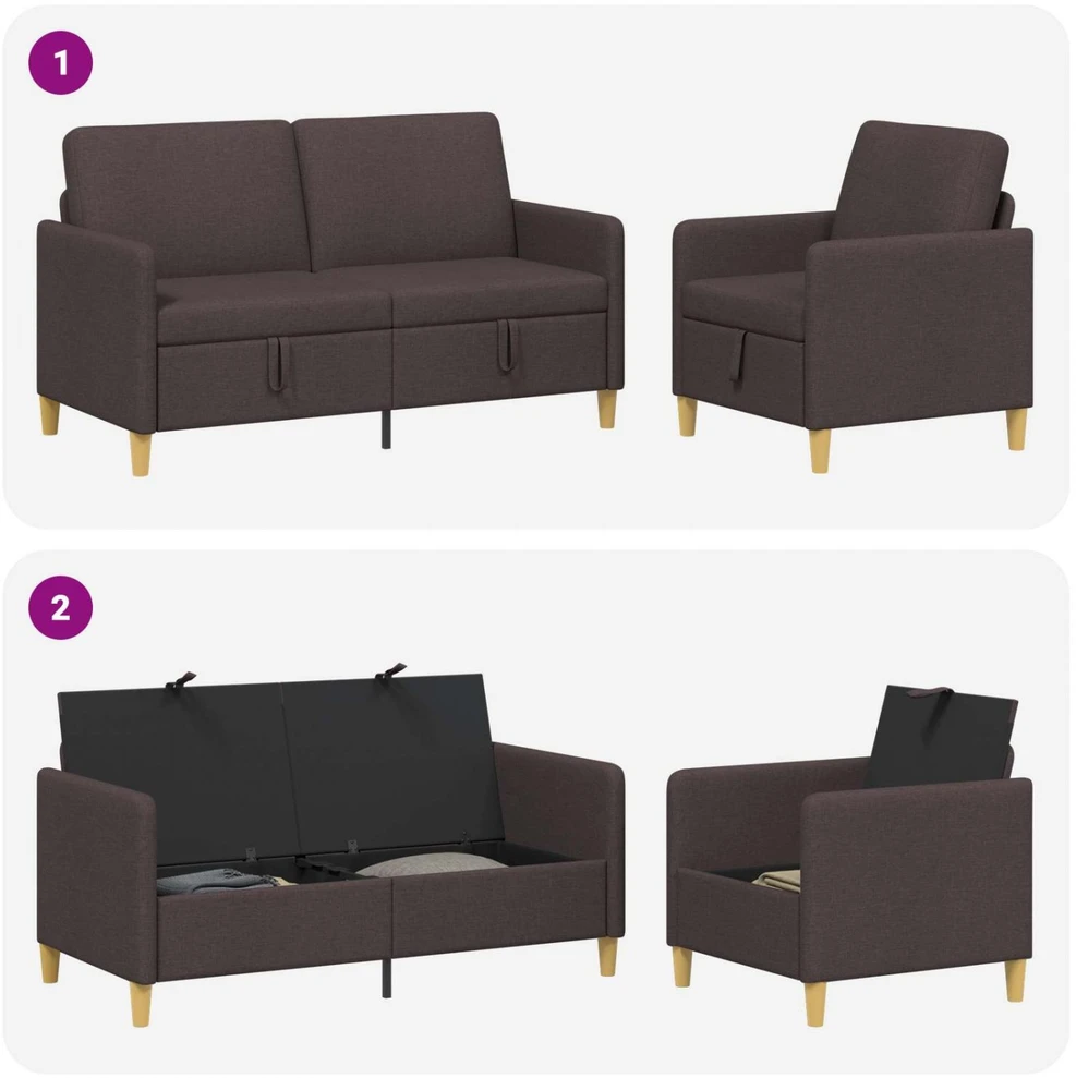 Sofa Sofos komplektas su saugojimu 2 vnt. Tamsiai rudas Poliesteris