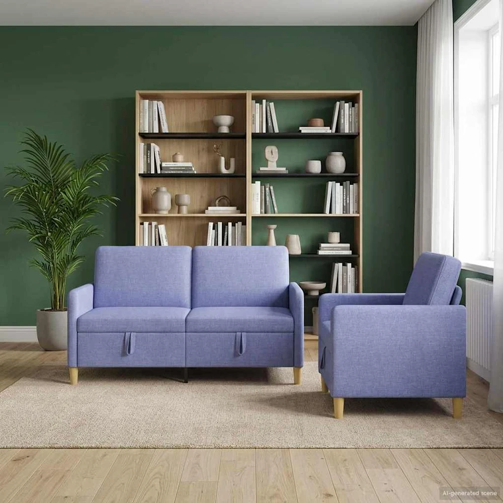 Sofa Sofos komplektas su saugojimu 2 vnt. Džinsinės mėlynos