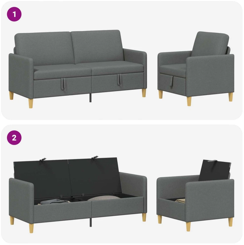 Sofa Sofos komplektas su saugojimu 2 vnt. Tamsiai pilka Poliesteris