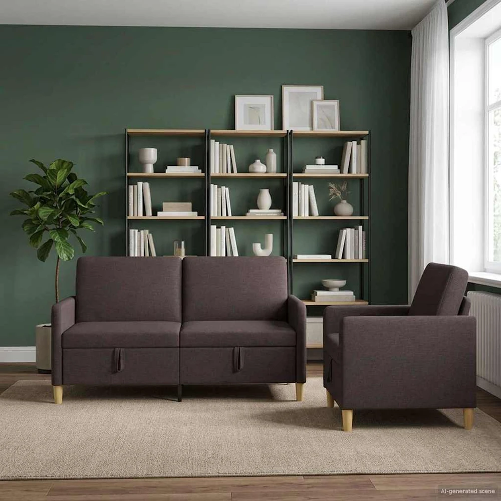 Sofa Sofos komplektas su saugojimu 2 vnt. Tamsiai rudas Poliesteris