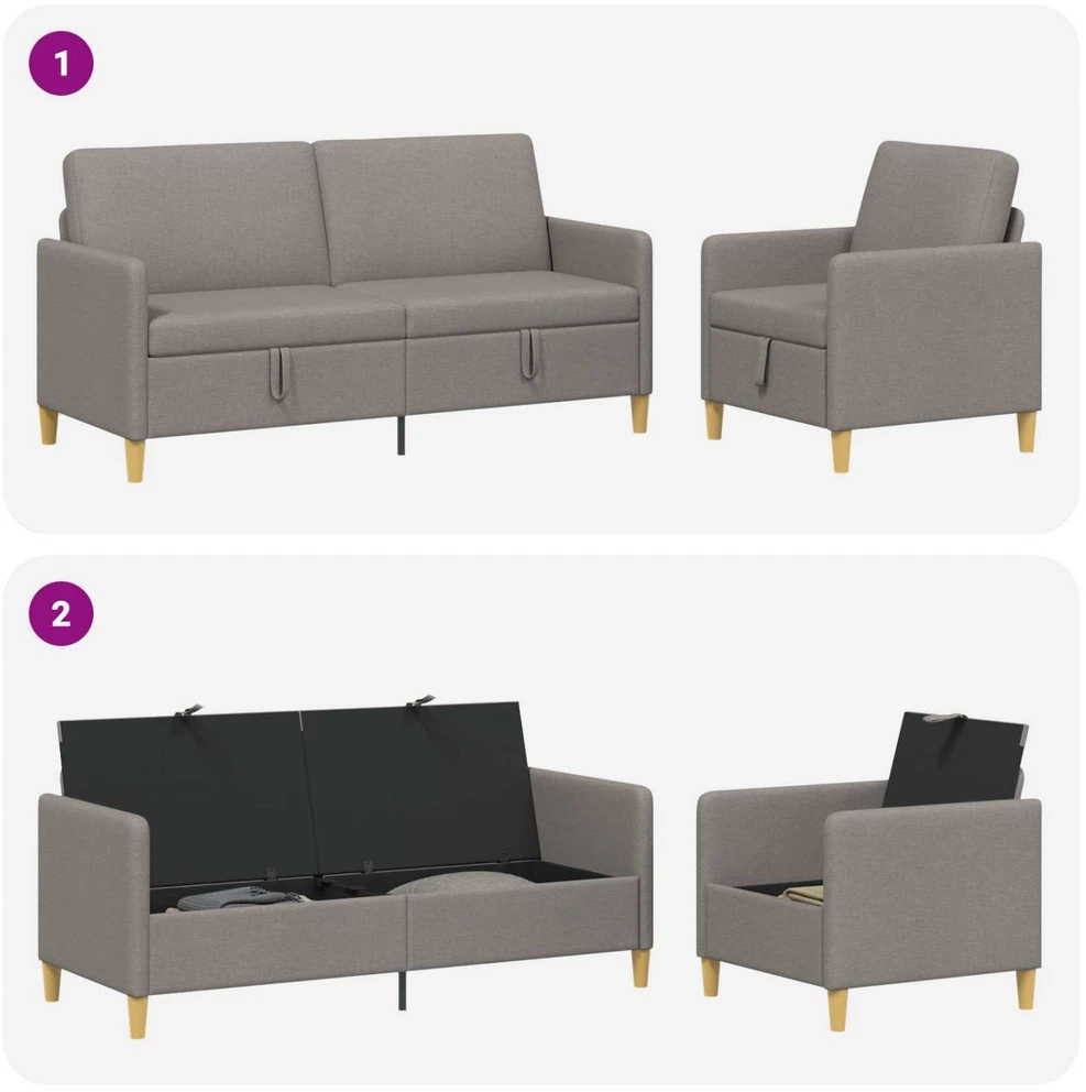 Sofa Sofos komplektas su saugojimu 2 vnt. Taupe Poliesteris