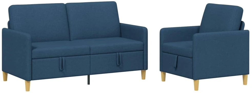 Sofa Sofos komplektas su saugojimu 2 vnt. Mėlyna Poliesteris
