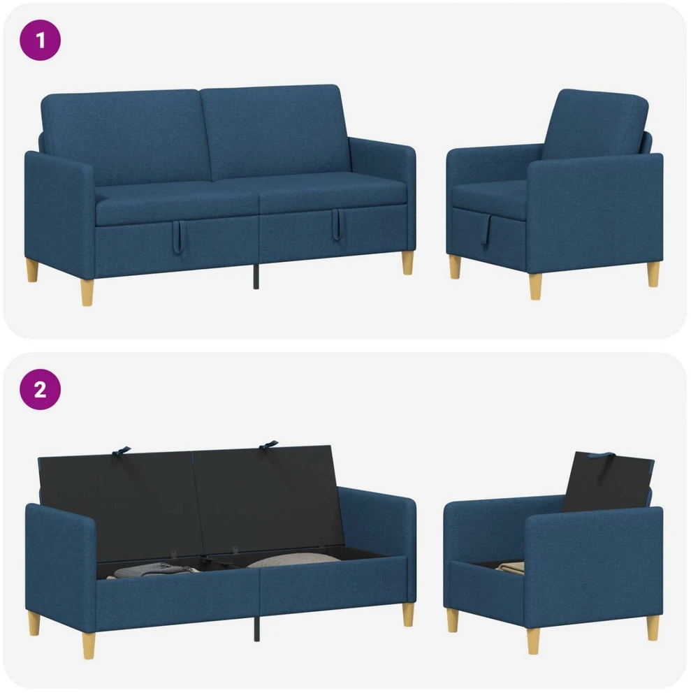 Sofa Sofos komplektas su saugojimu 2 vnt. Mėlyna Poliesteris