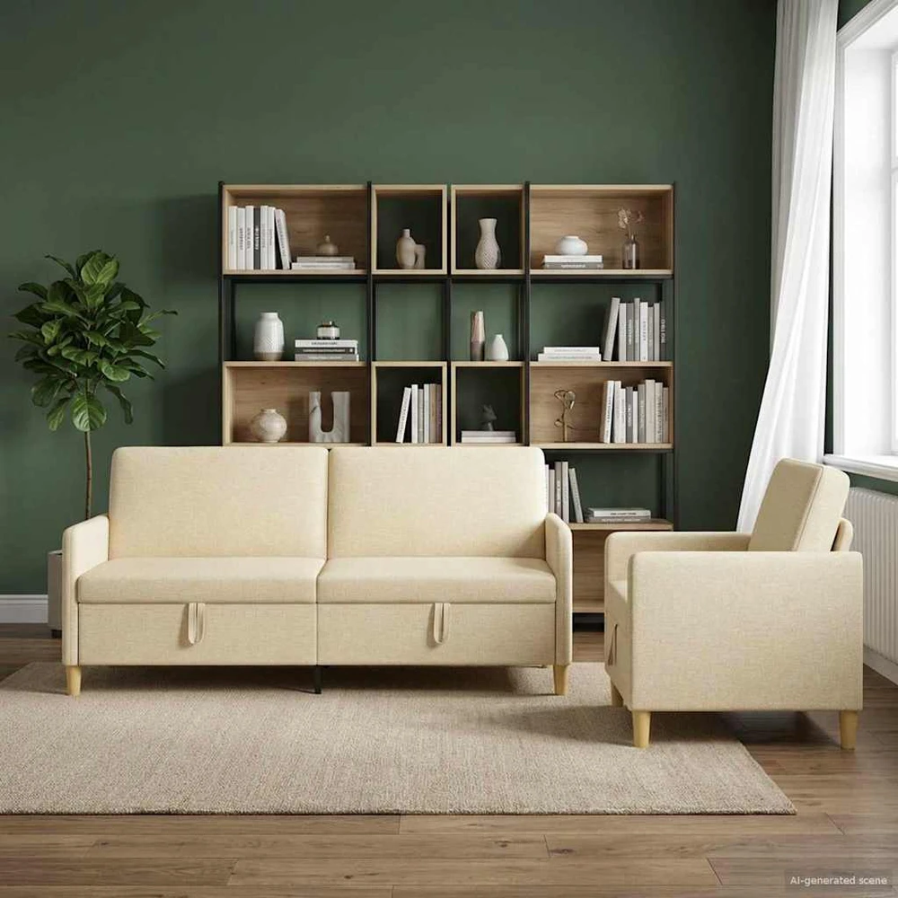Sofa Sofos komplektas su saugojimu 2 vnt. Kreminė Poliesteris