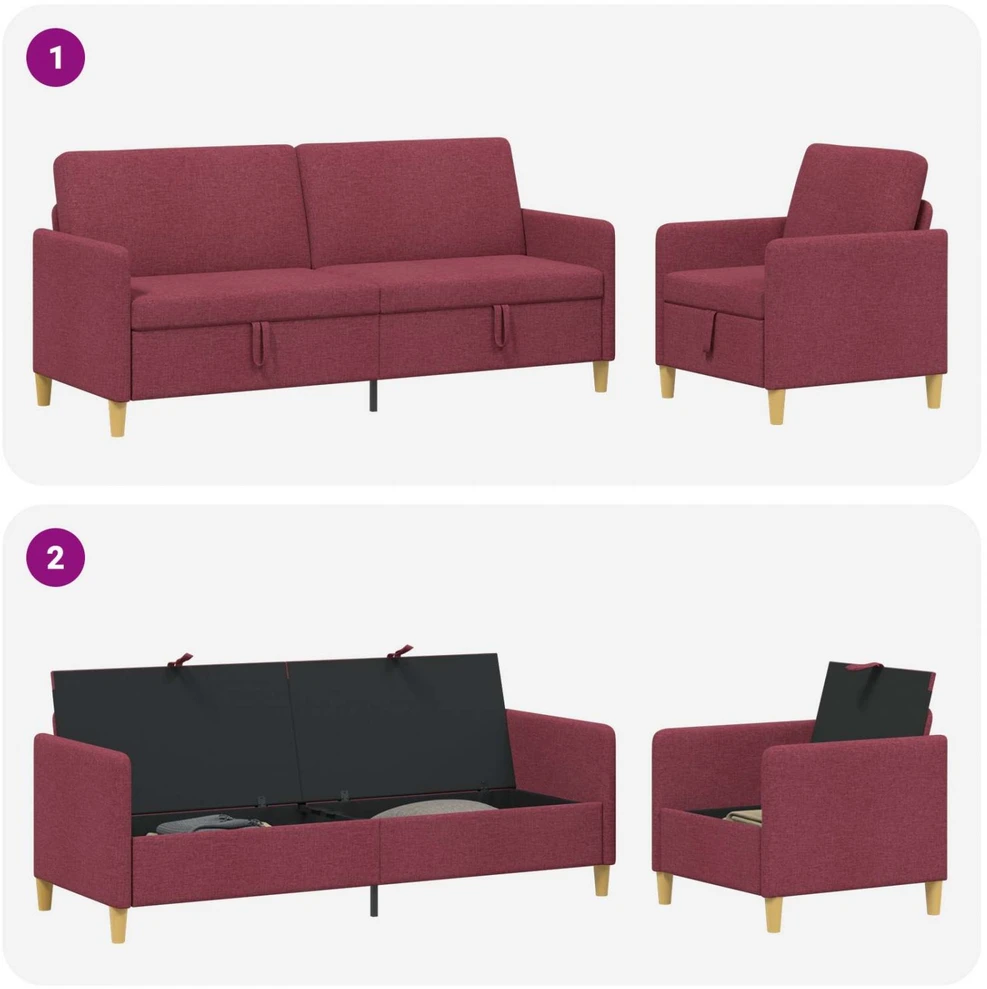Sofa Sofos komplektas su saugojimu 2 vnt. Vyno raudona Poliesteris
