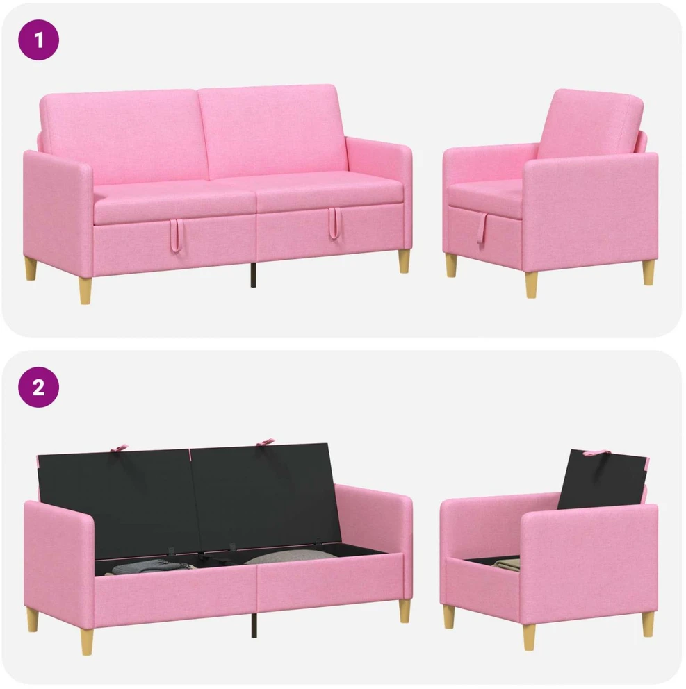 Sofa Sofos komplektas su saugojimu 2 vnt. Rožinė Poliesteris