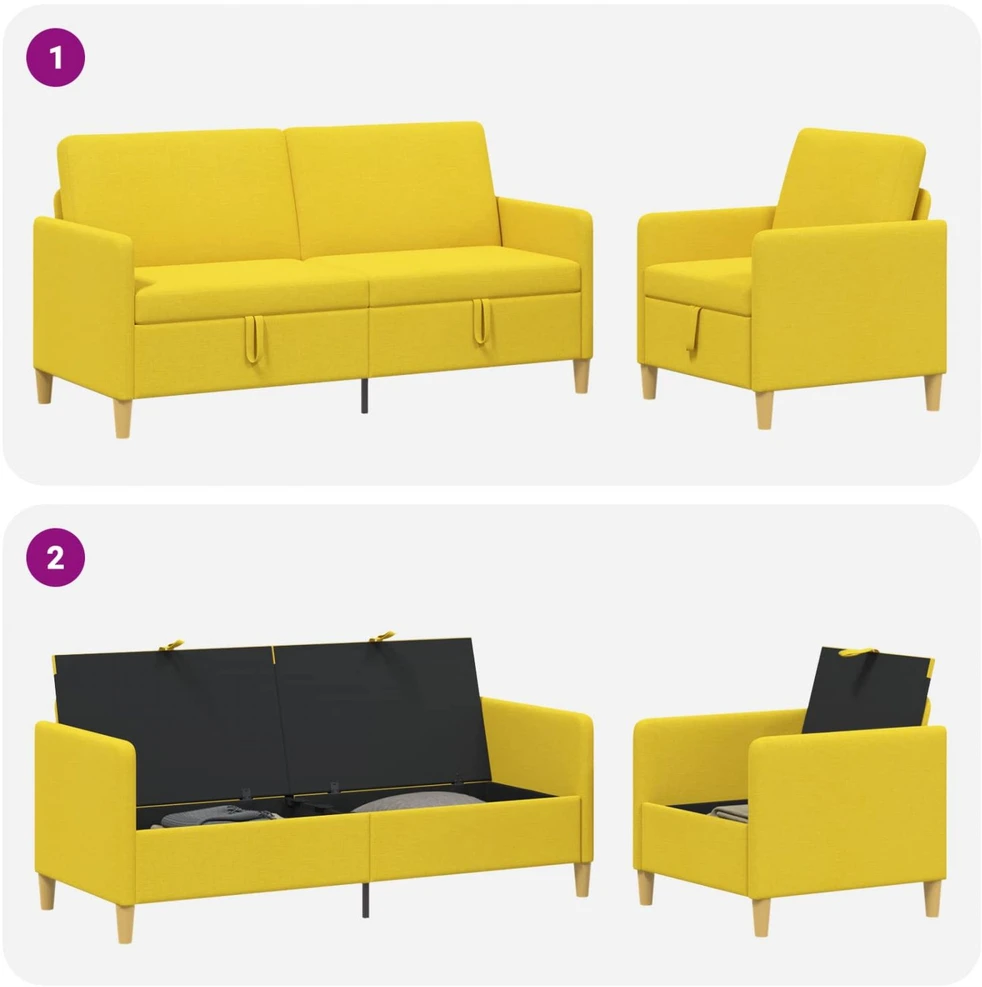 Sofa Sofos komplektas su saugojimu 2 vnt. Šviesi geltona Poliesteris