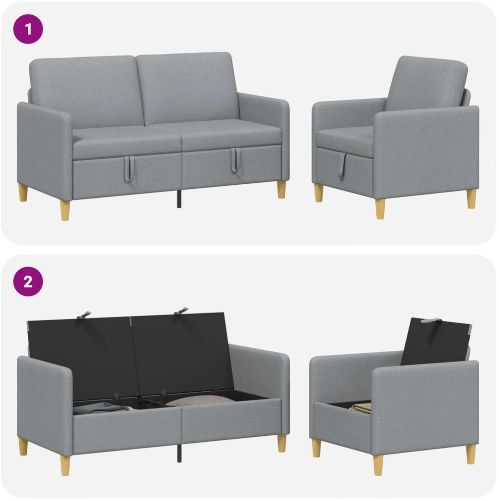 Sofa Sofos komplektas su saugojimu 2 vnt. Šviesiai pilka Poliesteris