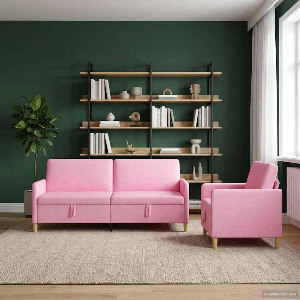 Sofa Sofos komplektas su saugojimu 2 vnt. Rožinė Poliesteris