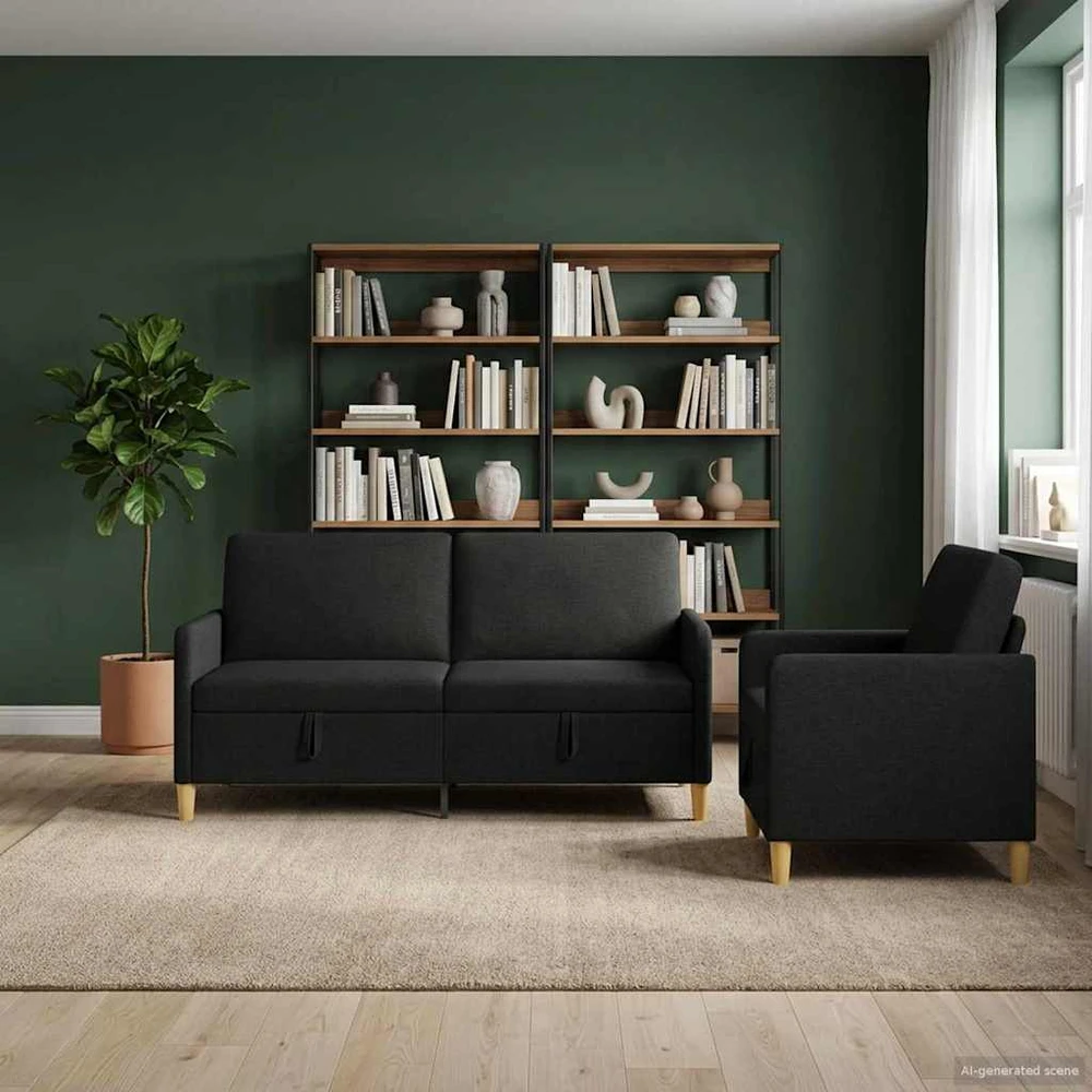 Sofa Sofos komplektas su saugojimu 2 vnt. Juoda Poliesteris