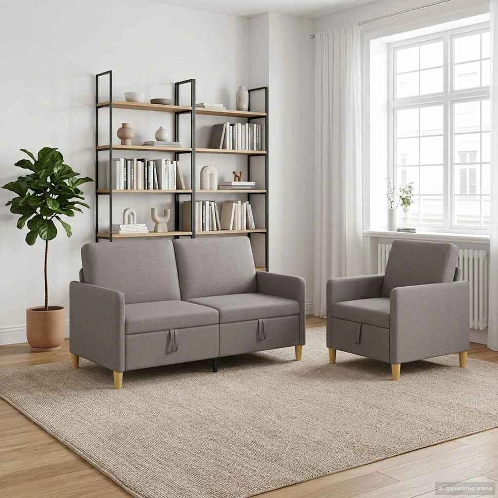 Sofa Sofos komplektas su saugojimu 2 vnt. Taupe Poliesteris