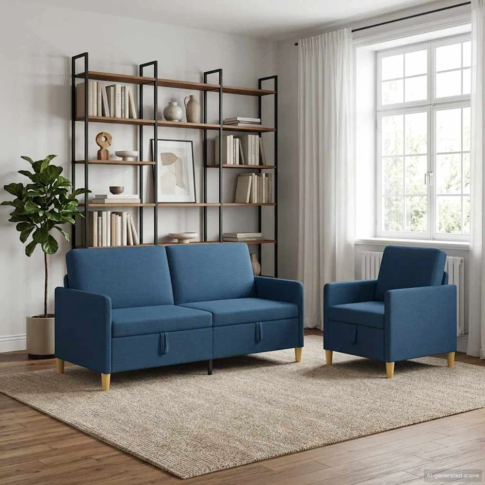 Sofa Sofos komplektas su saugojimu 2 vnt. Mėlyna Poliesteris