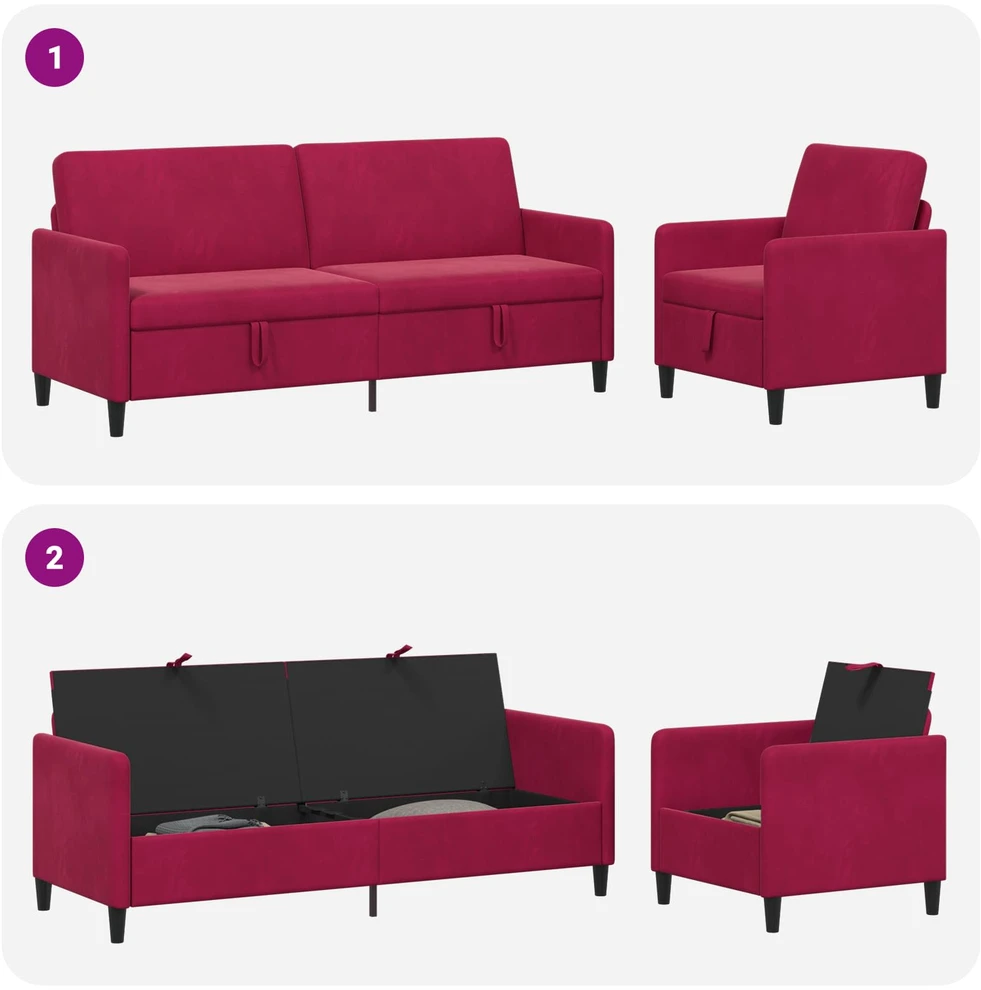 Sofa Sofos komplektas su saugojimu 2 vnt. Vyno raudona Poliesteris