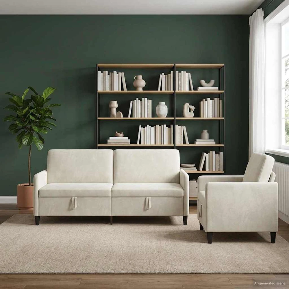 Sofa Sofos komplektas su saugojimu 2 vnt. Kreminė Poliesteris