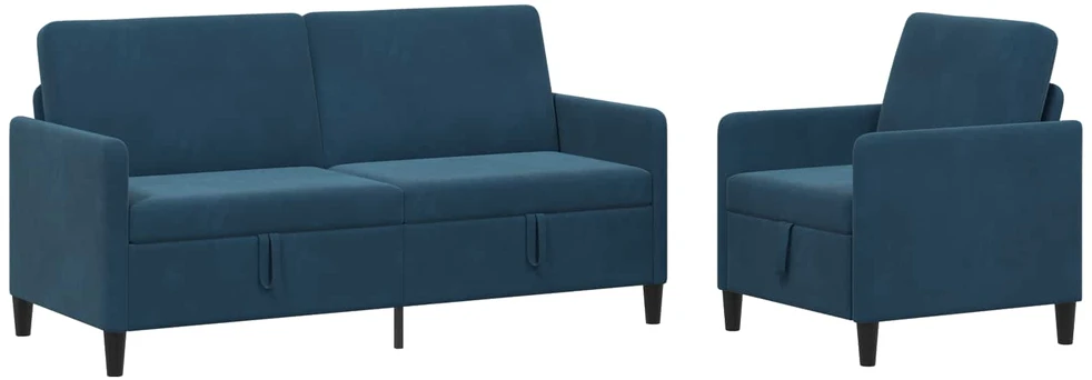 Sofa Sofos komplektas su saugojimu 2 vnt. Mėlyna Poliesteris