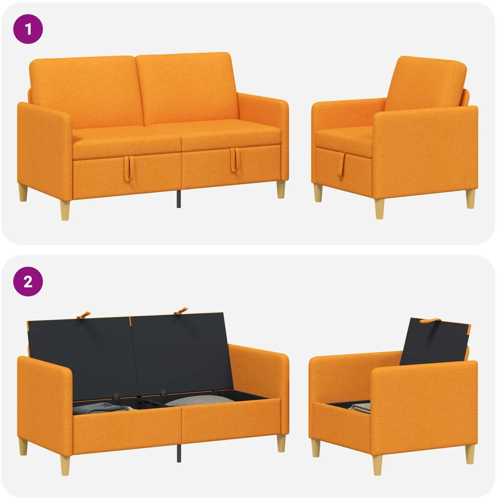Sofa Sofos komplektas su saugojimu 2 vnt. 3 vietos Tamsiai geltona