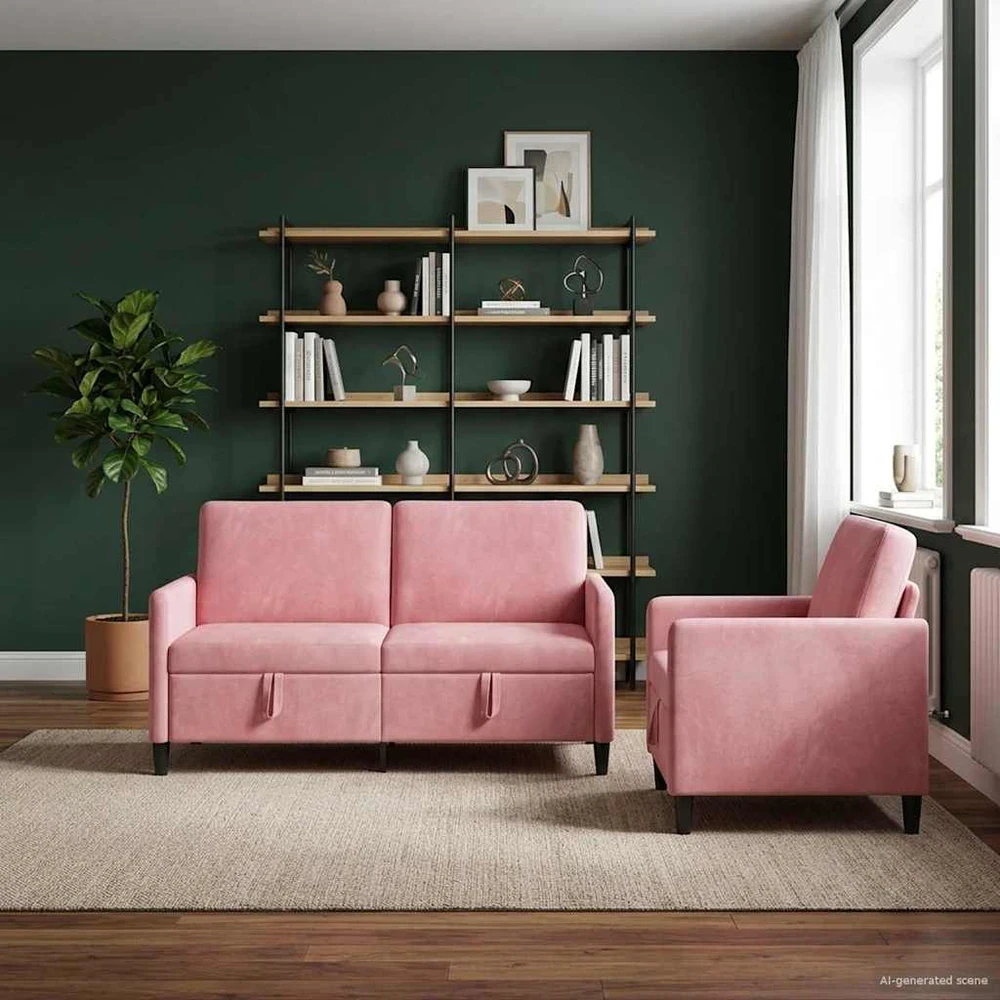 Sofa Sofos komplektas su saugojimu 2 vnt. Rožinė Poliesteris