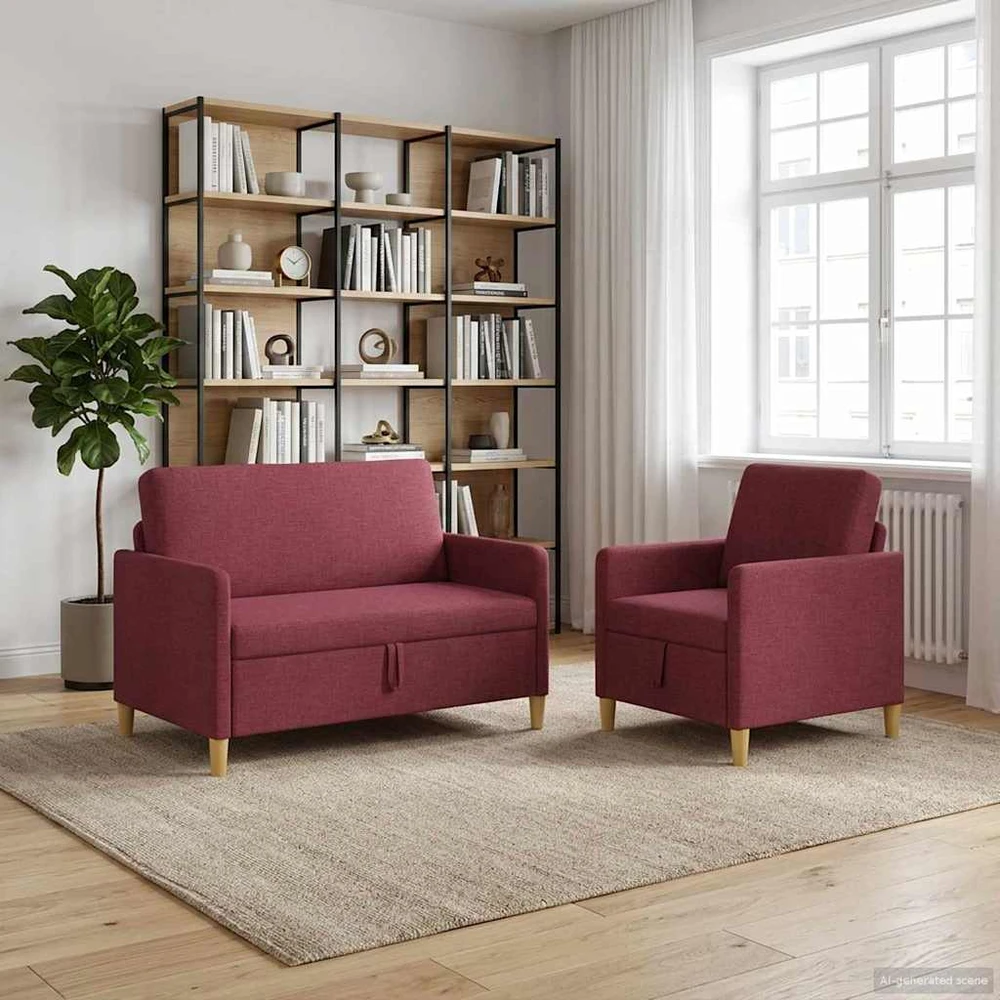 Sofa Sofos komplektas su saugojimu 2 vnt. Vyno raudona Poliesteris