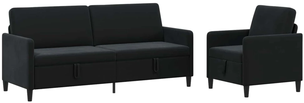 Sofa Sofos komplektas su saugojimu 2 vnt. Juoda Poliesteris