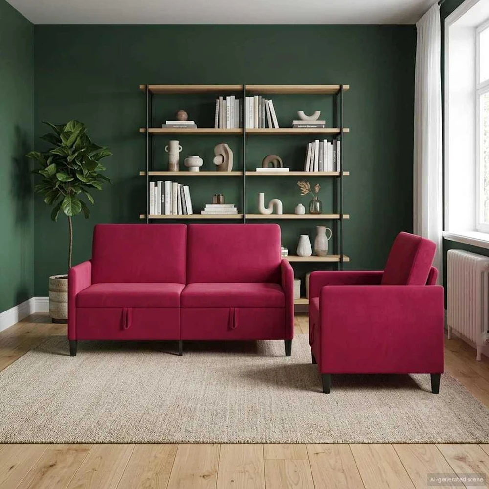 Sofa Sofos komplektas su saugojimu 2 vnt. Vyno raudona Poliesteris
