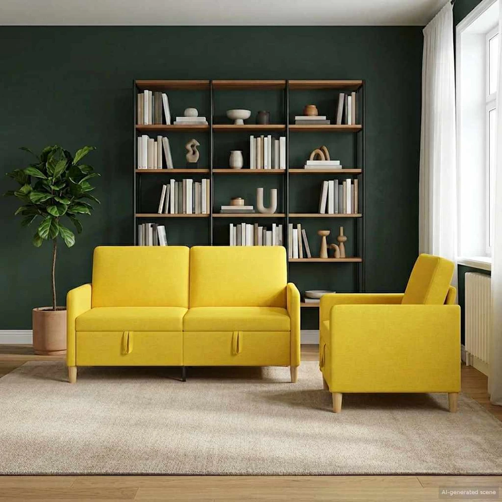 Sofa Sofos komplektas su saugojimu 2 vnt. 3 vietos Šviesi geltona
