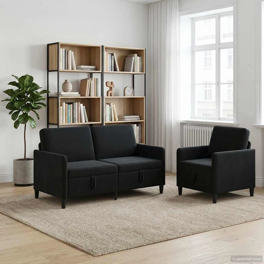 Sofa Sofos komplektas su saugojimu 2 vnt. Juoda Poliesteris